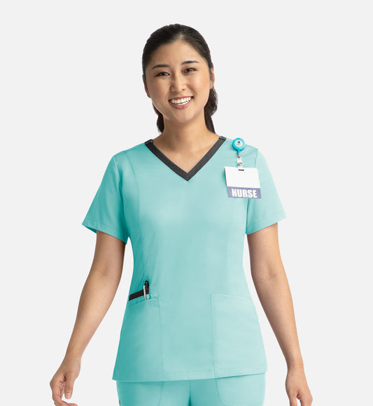 Women Maevn Matrix Contrast Double V-Neck Top 3502