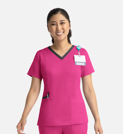 Women Maevn Matrix Contrast Double V-Neck Top 3502