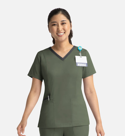 Women Maevn Matrix Contrast Double V-Neck Top 3502