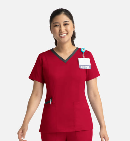 Women Maevn Matrix Contrast Double V-Neck Top 3502