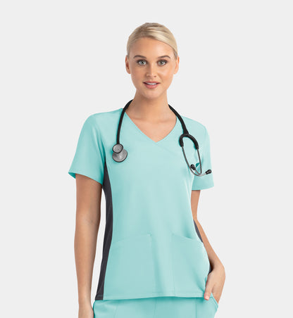 Women Maevn Matrix Impulse Mock Wrap Top with Contrast Knit Panels 4520