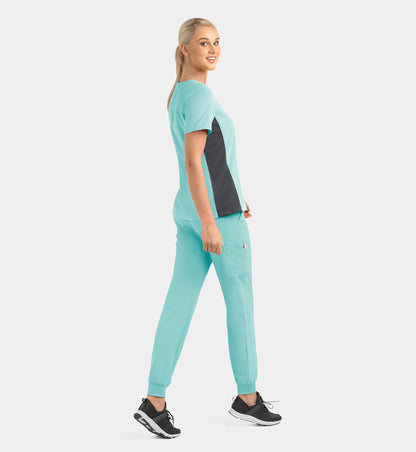 Women Maevn Matrix Impulse Mock Wrap Top with Contrast Knit Panels 4520