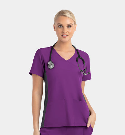 Women Maevn Matrix Impulse Mock Wrap Top with Contrast Knit Panels 4520