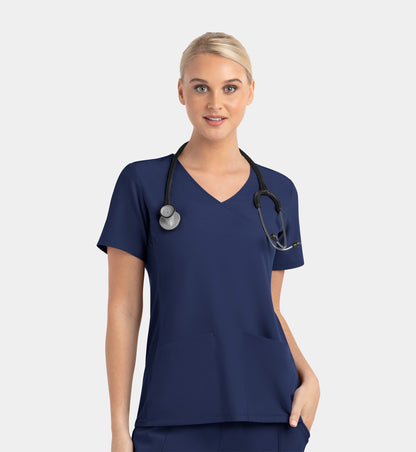 Women Maevn Matrix Impulse Mock Wrap Top with Contrast Knit Panels 4520