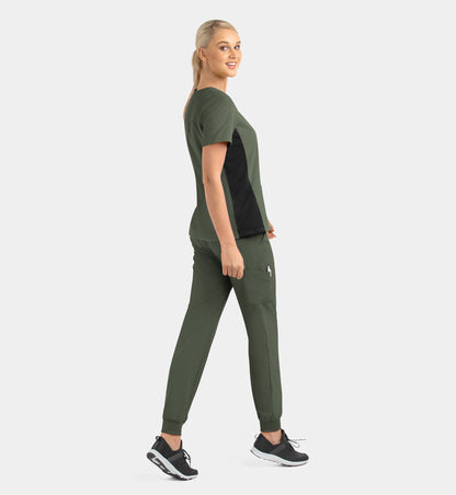 Women Maevn Matrix Impulse Mock Wrap Top with Contrast Knit Panels 4520