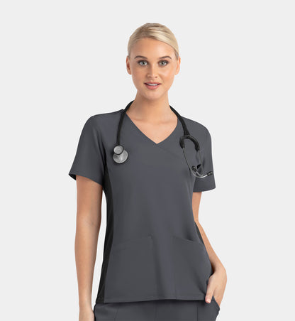 Women Maevn Matrix Impulse Mock Wrap Top with Contrast Knit Panels 4520