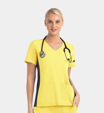 Women Maevn Matrix Impulse Mock Wrap Top with Contrast Knit Panels 4520