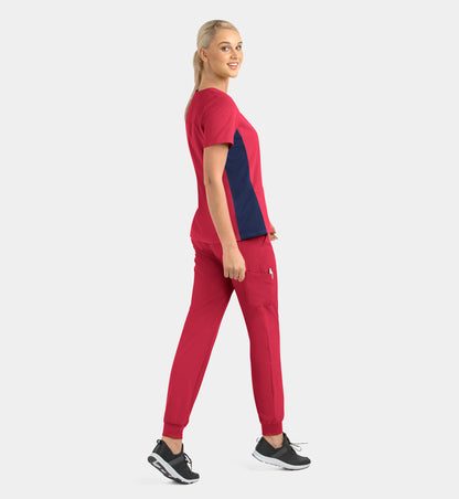 Women Maevn Matrix Impulse Mock Wrap Top with Contrast Knit Panels 4520