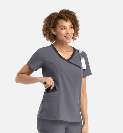 Women Maevn Momentum Mock Wrap Top with Contrast Trim 5004